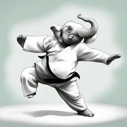 An elephant performing a jiu-jitsu move in a playful and whimsical manner.