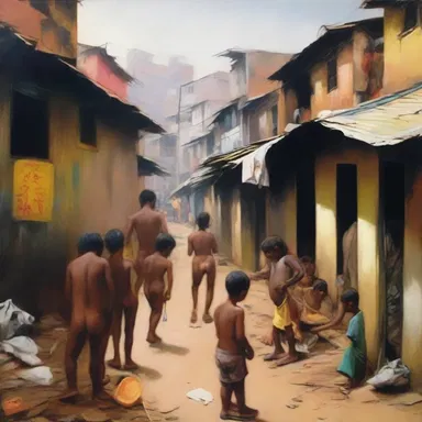 The painting depicted the squalor of the overcrowded slum, bringing attention to the sordid dirtiness that many people live in.