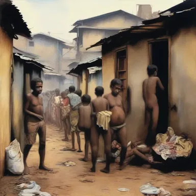 The painting depicted the squalor of the overcrowded slum, bringing attention to the sordid dirtiness that many people live in.