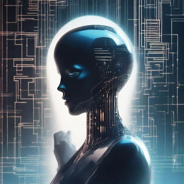 A futuristic book cover depicting a deep thought.