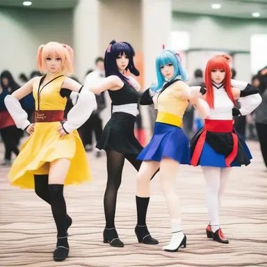 In the anime convention, cosplayers decided to form a medley group, dressing up as characters from different anime series and performing synchronized dances.