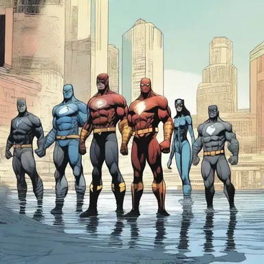 In a dystopian world where the dry season is a constant threat, a group of superheroes emerges to protect their city and ensure water security, as depicted in this comic series.