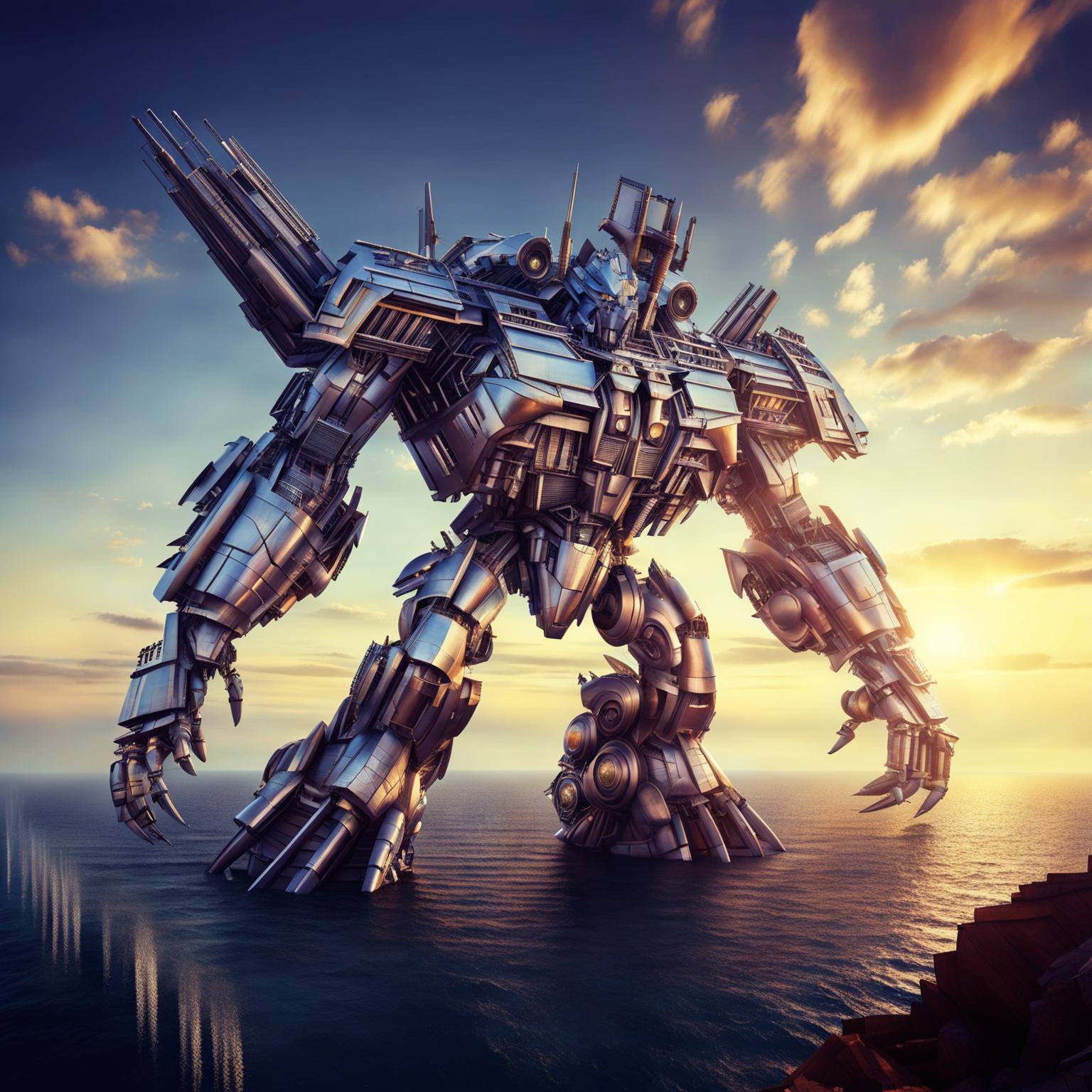 A 4K resolution digital art image depicting a cruise ship transforming into a Transformer