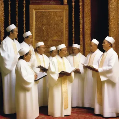 In some religious ceremonies, an octet of singers performs hymns and chants to praise and worship the divine.