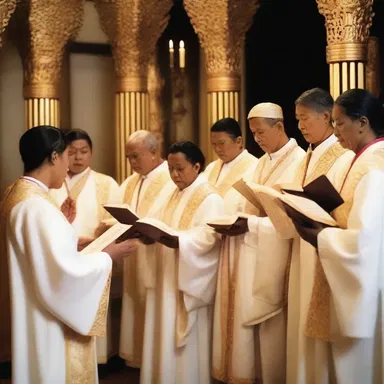 In some religious ceremonies, an octet of singers performs hymns and chants to praise and worship the divine.