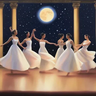 During a moonlit ball, an octet of elegant dancers gracefully swayed to the enchanting music.