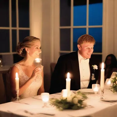 The couple enjoyed a candlelit dinner while listening to a romantic octet of classical music.