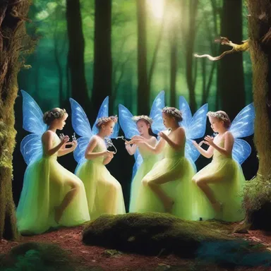 In the enchanted forest, an ethereal octet of fairies would perform enchanting tunes that would transport listeners to a magical realm.