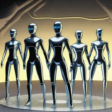 In the futuristic world, an advanced octet of androids would astound audiences with their synchronized singing abilities, creating an otherworldly experience.