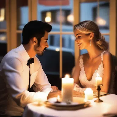 In a small candlelit restaurant, the couple shared a romantic dinner.