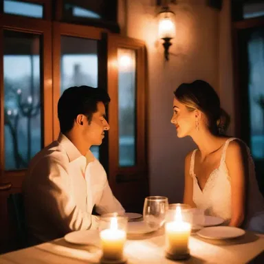 In a small candlelit restaurant, the couple shared a romantic dinner.