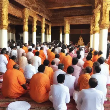 Devotees gathered at the temple to offer prayers and seek blessings from the religious leaders.