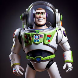 A hyper-realistic, lifelike depiction of Buzz Lightyear from Toy Story as a real astronaut, maintaining his distinct costume details and charismatic expression.