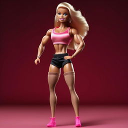 A muscular version of Barbie with toned abs, bulging biceps, and strong legs.