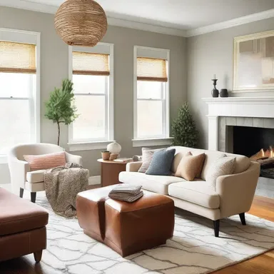 The architect incorporated a cozy seating area in the living room, complete with sweater girl-inspired throw pillows.