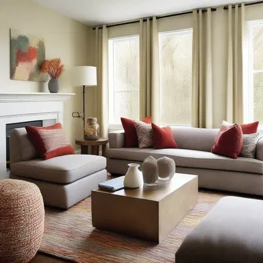 The architect incorporated a cozy seating area in the living room, complete with sweater girl-inspired throw pillows.