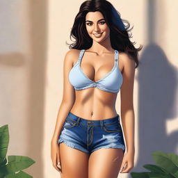 A high-quality digital art piece featuring a striking Lebanese woman with dark hair and a captivating smile