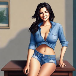 A high-quality digital art piece showcasing a captivating Lebanese woman with dark hair and a radiant smile