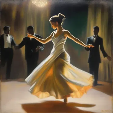 The artist depicted a dancer in his painting, elegant and graceful, sudating under the stage lights.