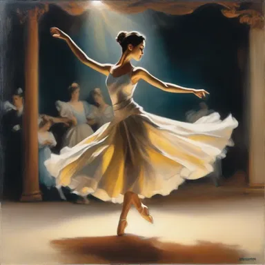 The artist depicted a dancer in his painting, elegant and graceful, sudating under the stage lights.
