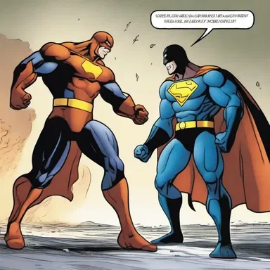 In the superhero comic, the protagonist fights against the villain while sudating from the intense battle.