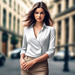 A high-quality digital art piece featuring a stylish and attractive model in a tastefully suggestive pose