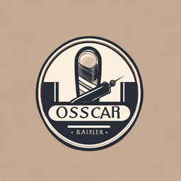 A sophisticated logo design for an 'Oscar Barber Shop', blending elements of a classic barber pole, scissors, and creatively integrating the name 'Oscar'.