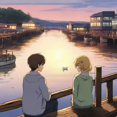 In the anime series, the main characters often gather at the wharf to watch the sunset and reflect on their adventures.
