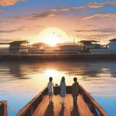 In the anime series, the main characters often gather at the wharf to watch the sunset and reflect on their adventures.