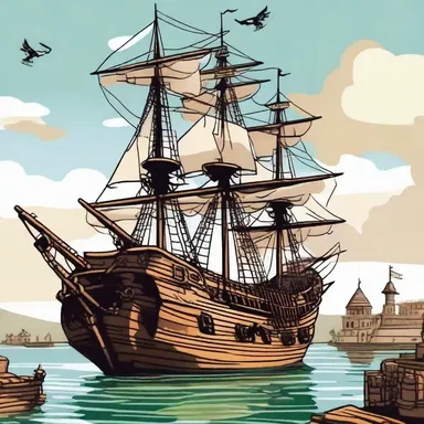 In the cartoon, the pirate ship wharfs at the dock to unload its treasure.