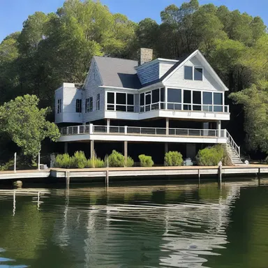 The new waterfront house has a private wharf where boats can be docked.