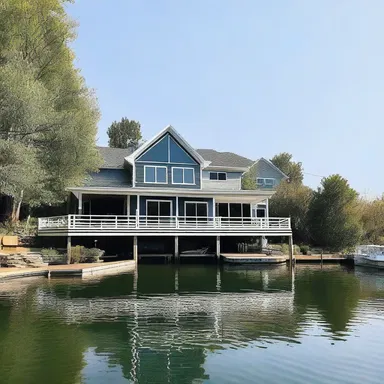 The new waterfront house has a private wharf where boats can be docked.