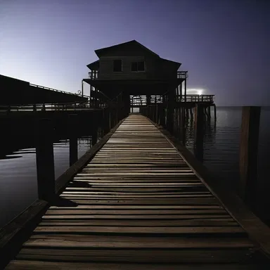 In the horror film, the abandoned wharf becomes the setting for a creepy night time chase.
