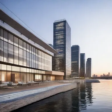 The sleek, modern wharf seamlessly integrates with the waterfront skyline, enhancing the overall aesthetic appeal of the city.