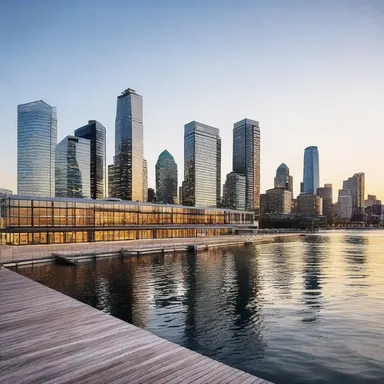The sleek, modern wharf seamlessly integrates with the waterfront skyline, enhancing the overall aesthetic appeal of the city.