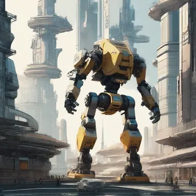 In the futuristic city, advanced robotic arms wharf the cargo onto the intergalactic ships.
