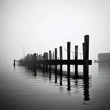 As the fog rolled in, the eerie silence was broken only by the creaking of the old wharf.