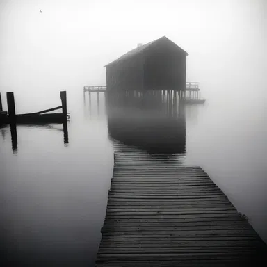 As the fog rolled in, the eerie silence was broken only by the creaking of the old wharf.
