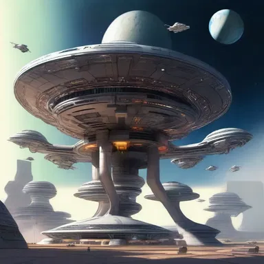 In the futuristic world, spaceships can wharf on orbiting platforms for intergalactic travel.
