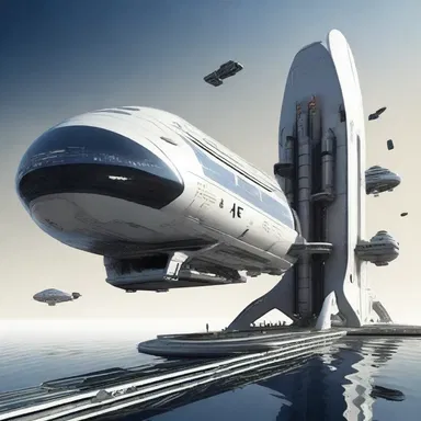 In the futuristic world, spaceships can wharf on orbiting platforms for intergalactic travel.