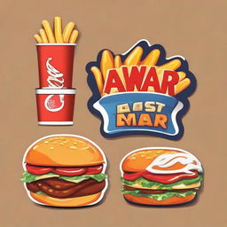 Design a captivating logo for 'Awar Fast Food' incorporating appetizing imagery of popular fast food items, thrown together with the name 'Awar' in bold, dynamic lettering.