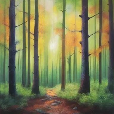 The artist used a variety of techniques to create a pilose texture in their painting of a forest.