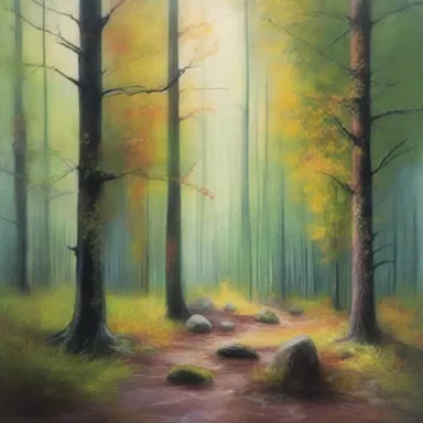 The artist used a variety of techniques to create a pilose texture in their painting of a forest.