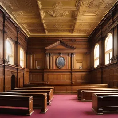 The grand courtroom was designed with architectural elements that conveyed a sense of authority during a bearing false witness trial.