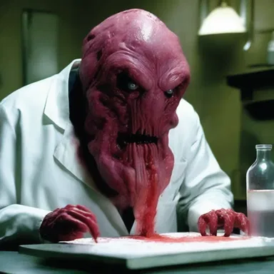 The scientist accidentally creates a terrifying monster by combining different states of matter in the horror story.