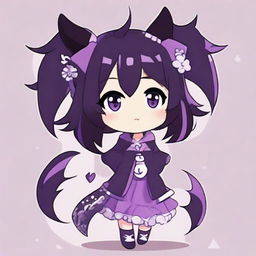 Kuromi, a cute anime character, dressed in various shades of purple. She has a playful grin on her face.