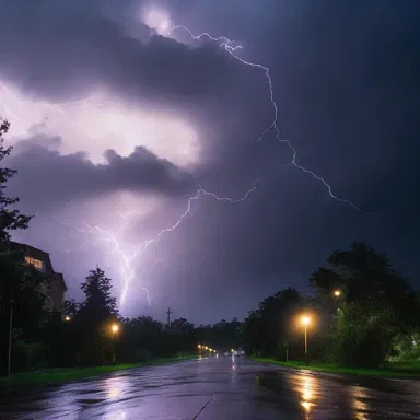 The thunderstorm raged outside, with rain pouring and lightning flashing noisily, adding to the suspense of the scene in the novel.