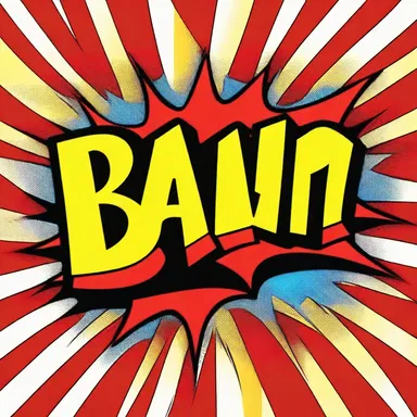 As the superhero landed with a loud thud, the sound effect 'BAM' was written noisily in big bold letters to depict the impact.