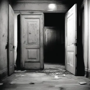 In the haunted house, the doors creaked open and shut noisily, making the characters in the horror movie tremble with fear.
