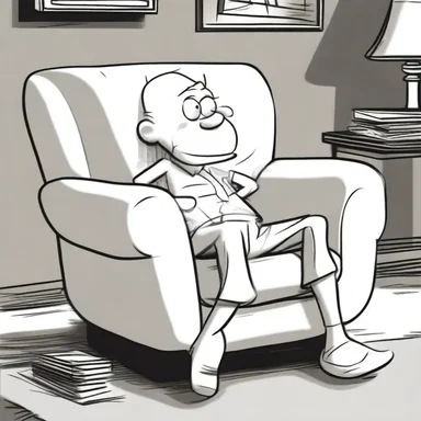 After a long day of adventures, the cartoon character found repose in a comfortable chair.